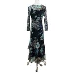 Komarov Sheer Pleated Long Sleeve Tiered Dress Watercolor Floral Green Black Photo 7