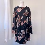 Nine West  Black Floral Print Long Sleeve Knee Length Dress Photo 2