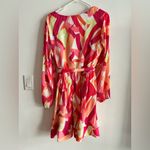 Nicole Miller  NY Pleated Mini Dress Size L Multicolor Abstract V-Neck Photo 6