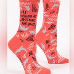 Blue Q Crew Socks - Try Sucking At Something For Once - Red with Dolphins Awesome Gift! Photo 0