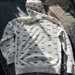 Nike Allover Logo Pullover Hoodie Women’s XS White Black Print Fleece Sweatshirt Photo 9