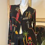 Chico's Travelers Black One Button Cardigan Tribal Village Pattern Size 1 M Photo 0