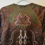 Etro Silk Wool Paisley Floral Top Size Small 46 Made in Italy Blouse Green Photo 6