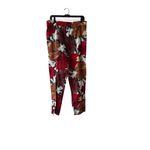Benetton Floral Print Pant Sz 42 Elastic Waist 100% Cotton Made In Italy festive Red Photo 12