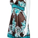 Vintage Y2K Brown Teal Floral Halter Satin Party Dress. XS. Girlhoodcore Fairy Photo 2