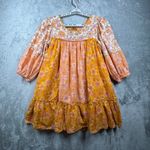 American Eagle  Babydoll Dress M Floral Yellow Orange Pink Boho Hippie Peasant Photo 1