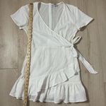 Princess Polly  White Textured Wrap Mini Dress Ruffle Tie Waist Fairycore Photo 4
