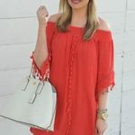 AQUA Gauze Off The Shoulder Tassel Mini Dress In Coral Photo 0