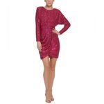 Eliza J  Hot Pink Sequin Long‎ Sleeve Mini Dress Formal Cocktail Party Size 6 New Photo 2