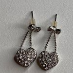 No Brand | Silver Sparkle Diamond Heart Bow Charm Earrings Accessory Bright Bold Photo 0