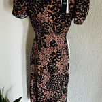 AFRM Jamie Print Open Back‎ Short Sleeve Dress, Brown/Black Animal, Small, NWT Black Photo 0