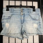 Blue Spice Distressed High Waist Button Denim Jean Shorts Blue Medium 5/6 Photo 3