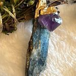 Blue Kyanite & Amethyst Gold Tone Pendant ✨ Purple Photo 0