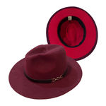 Burgundy Fedora Hat with Gold Chain Accent Photo 1