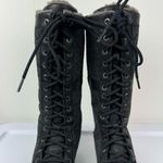 UGG  Elvia Black Leather Waterproof Boots Sz 6 Knee High Lace Up Wool Lined Photo 5