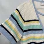Cherokee  Women's m Short Sleeve striped Sweater button down Blue yellow White Photo 8