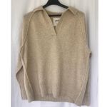 Aerie Cropped Cable V Neck Polo Sweater Oatmeal Chunky Cozy Women’s Size XS Photo 0