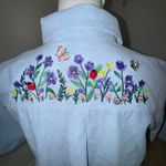 Bonworth Embroidered Shirt Women’s Blue Short Sleeve Button Down Floral Garden Photo 3