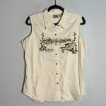 Vintage sunflower embroidered button down tank top Size M Photo 0