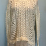 POL  Cable Knit long sleeve lace hem detail off white sweater size Medium Photo 0