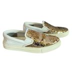 Tory Burch Carter Slip On Sneaker Womens 8M Reversible Sequin Calf Leather White Photo 2