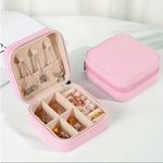 1pc Mini Jewelry Box, Portable Jewelry Storage Box, PU‎ Leather Small Organizer Pink Photo 2