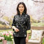Shanghai Soho Oriental 100% Silk Asian Jacket 3D Sakura floral embroidered Sz M Black Size M Photo 1