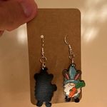Handmade NWT  Easter Gnome Teal Colored Wooden Painted Earrings Photo 4