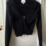 Pink Rose  Black Cropped Zip-up Sweater Photo 0