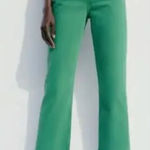 ZARA Washed Green High Waisted Denim Straight Cropped Jeans Size 0 Photo 0