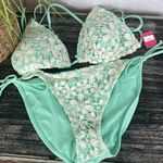 Xhilaration Aqua Blue & White Crochet Slide Triangle Bikini Swim Suit Set New L Photo 2