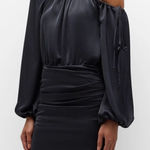 Ramy Brook Louisa Long Sleeve Black One Shoulder Satin Mini Cocktail Dress Size 4 Photo 0