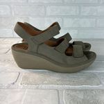 Clarks Sandals Womens 7.5 Gray Sage Reedly Juno Wedge Nubuck Strappy Open Toe Photo 1