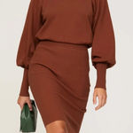 Toccin x RTR Dress‎ Womens Small Brown Knit Sweater Puff Sleeve Mini Cotton Photo 0
