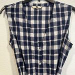 Navy Checkered Sleeveless Linen Dress Blue Size M Photo 2