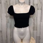Forever 21 Black Puff Sleeve Smocked Crop Top – Size S Photo 1