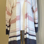 Rachel Zoe  Ivory Pink Gray Striped Long Sleeve Open Front Knit Cardigan Large Photo 0