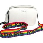 Karl Lagerfeld Maybelle Pebble Leather Pride Strap Purse White Rainbow Photo 0