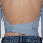 ZARA  Open Back Mock Neck Self Tie‎ Bow Blue Knit Sweater Size Medium Photo 4