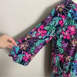 Cappagallo Dress Shift Stretchy Slinky Floral Tropical 3/4 Pink Blue Green Gold Size L Photo 3