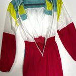 Vtg 80sNeon Pink Colorblock Nylon JumpSuit‎ one Photo 0