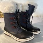 Nautica Faux Fur Lined Rain Duck Boots Women's 9 Navy Blue ~New Photo 0