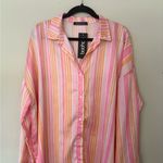 Boohoo  Vibrant Pink and Orange Striped Blouse Size US 16 Photo 0