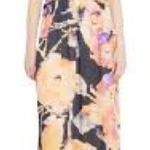 Ranna Gill Anthropologie Watercolor Floral Feather Maxi Dress with Cut Outs Black Size M Photo 0
