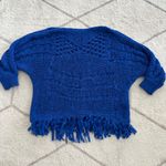 Alberto Makali Bright Royal Blue Fringe Open Knit Dolman Sleeve Boho Sweater Photo 1