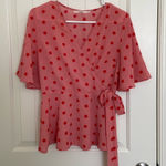 EUC | Mi Ami women’s pink polka dotted overlay tie blouse‎ — medium Photo 0