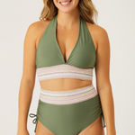 Blooming Jelly Womens Bikini Set Size L Green High Waist Tummy Control Knit Boho Coastal‎ Beach Photo 0