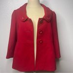 Forever 21  Size Large Short Peacoat Cherry Red Belted Chunky Button Floral Liner Photo 8