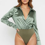 Good times USA Appeal Satin Wrap Bodysuit in Olive Green Size M Photo 0