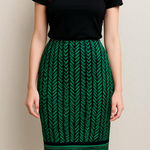 Vintage Green Geometric Patterned Modest Stretchy Skirt Size M Photo 0